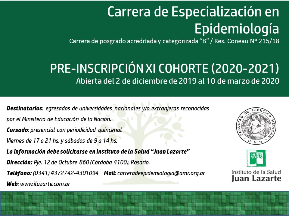 Pre-Inscripción XI Cohorte (2020-2021): “Carrera de Especialización en Epidemiología”